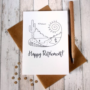 Illustré de carte heureuse retraite, hors dans le soleil couchant