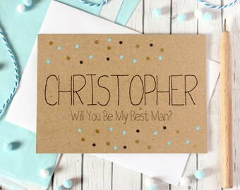 Contemporary Personalised Best Man Card with Metallic Gold Dots, Will You Be My Best Man