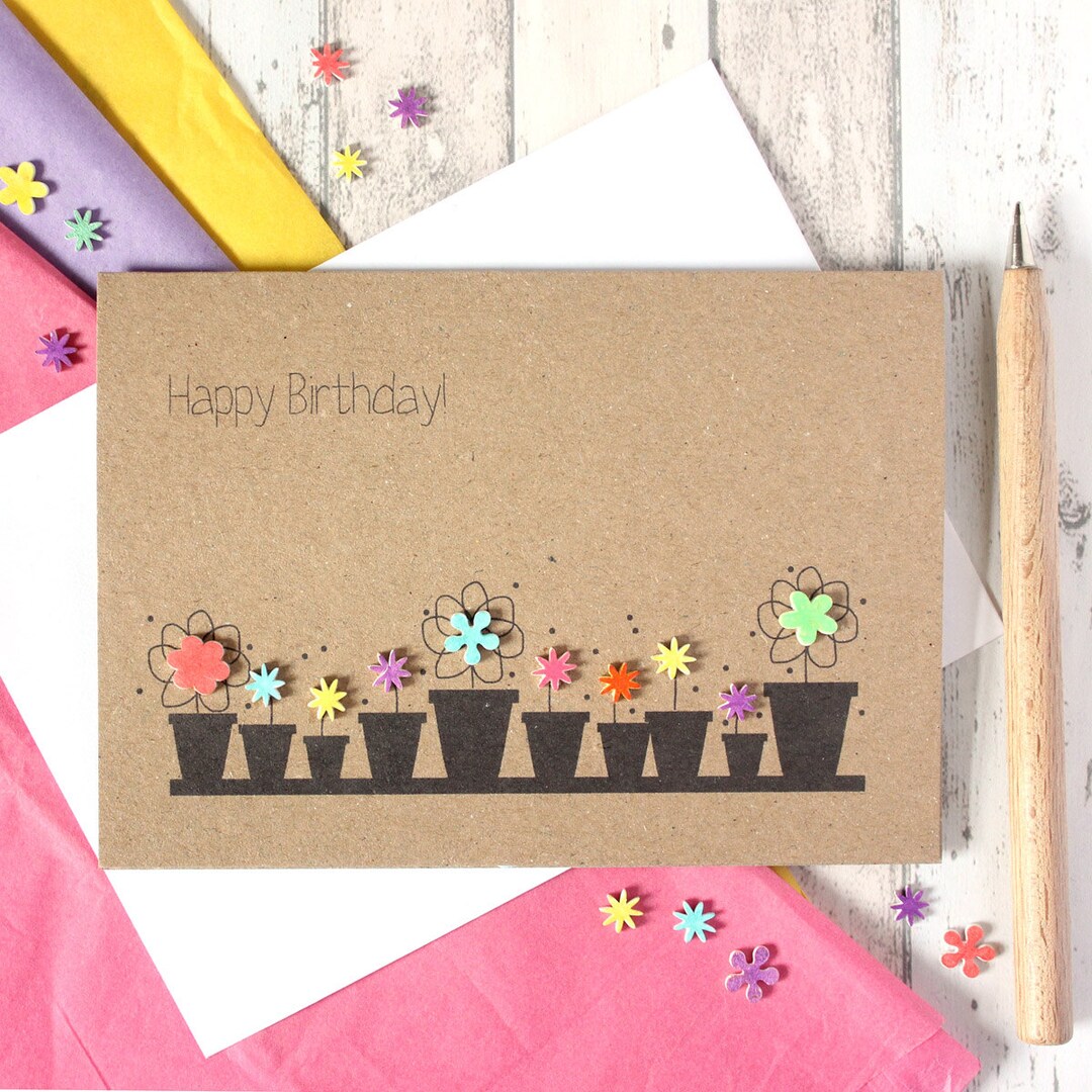 Personalised Birthday Card With Handmade Flower Pot Embellishments - Etsy
