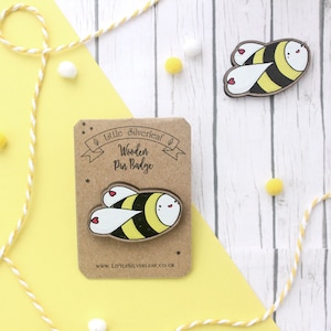 Cute Kawaii Bumble Bee Wooden Pin Badge