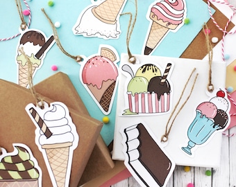 Illustrated Ice Cream Gift Tag Pack: Set of 9 Large Handmade Gift Tags