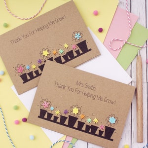 Remerciement de l'enseignant, carte de remerciement, avec embellissements de pots de fleurs faits main