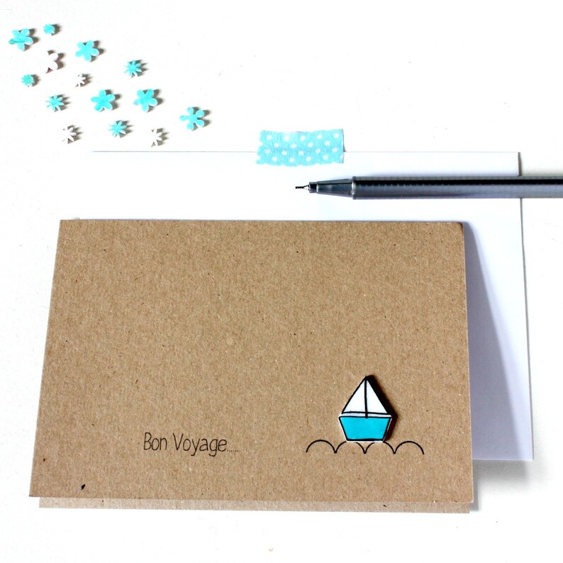 Personalised Goodbye Card, Bon Voyage Card with Handmade Sail Boat Embellishment image 4