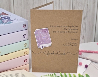 Good Luck Bookish Greetings Card | Holographic Louisa May Alcott Little Women Literary Quote Card