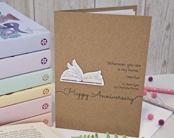 Happy Anniversary Bookish Greetings Card | Holographic Charlotte Bronte Jane Eyre Literary Quote Card
