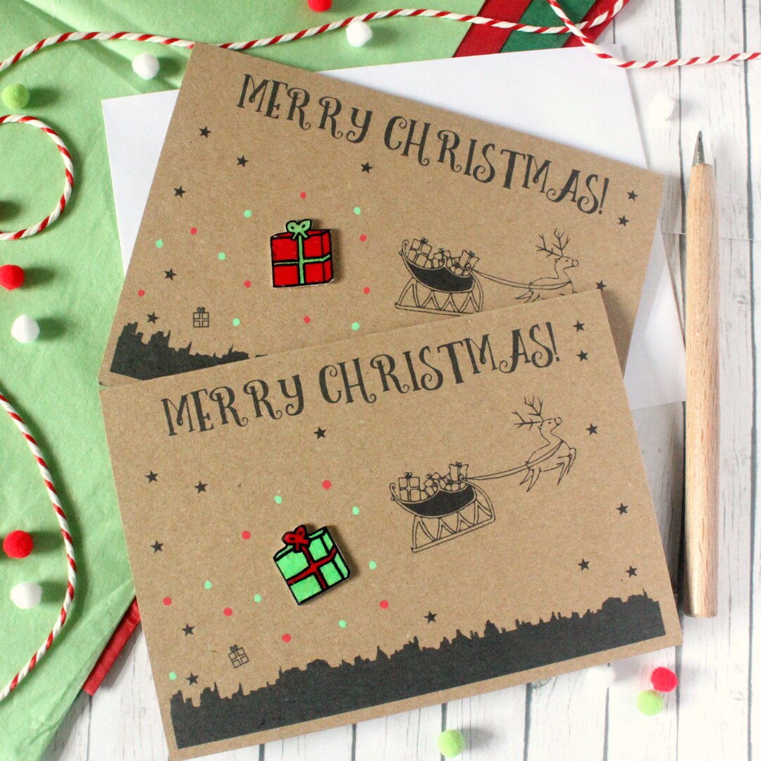 Merry Christmas Traditional Handmade Christmas Card With Red - Etsy