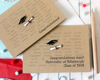 Personalised Graduation Card or Exam Card. Congratulations! With Handmade Mortar Board and Graduation Scroll Embellishments