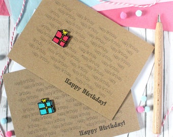 Personalised Happy Birthday Card, with Handmade Birthday Present Embellishment