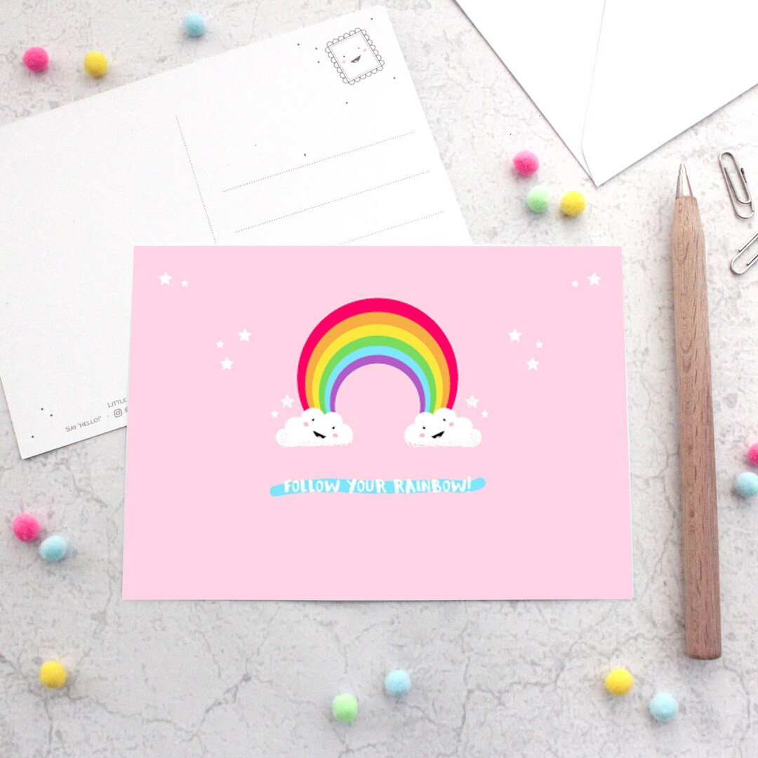 Follow Your Rainbow Happy Mail Postcard Glitter Postcard Etsy