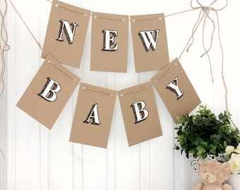 Hand Painted New Baby Bunting, Rustic Baby Shower Party Decoration
