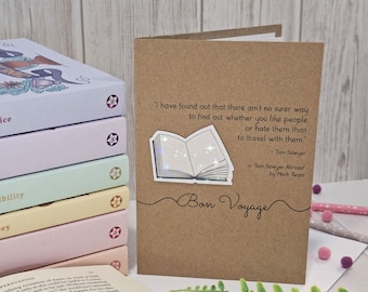 Bon Voyage Bookish Greetings Card | Mark Twain Travel Quote Card