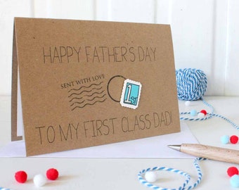 Personalised Father's Day Card for Dad, with Handmade First Class Postage Stamp Embellishment