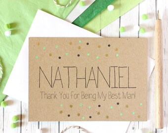 Contemporary Personalised Best Man Card with Metallic Gold Dots, Thank You For Being My Best Man