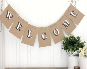 Hand Painted Welcome Bunting, Rustic Party Decorations