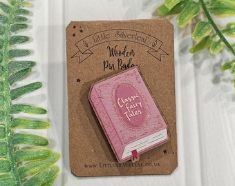 Fairy Tale Storybook Wooden Pin Badge | Fantasy Book Gift | Book Lover Pin | Eco-Friendly Wooden Lapel Pin