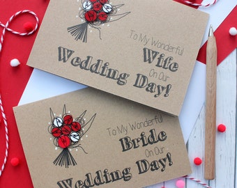 Handmade Wedding Day Card, Personalised for Bride or Wife, with Handmade Rose Bouquet Embellishment