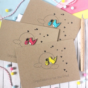 Personnalisé nouveau bébé carte de félicitations, embellissement mignon cigogne fait à la main