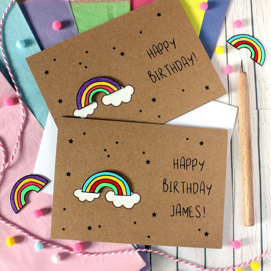 Personalised Happy Birthday Card With Cute Handmade Rainbow Etsy