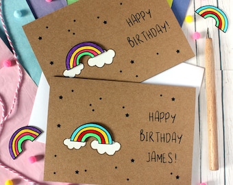 Personalised Rainbow Birthday Card with Rainbow Embellishment