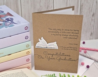 Graduation Congratulations Bookish Greetings Card | Holographic Oscar Wilde Graduation Literary Quote Card