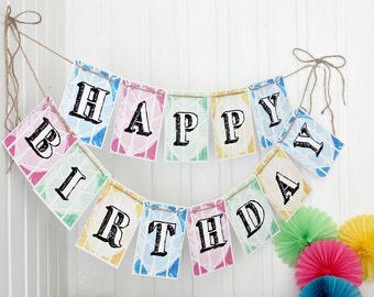 Colourful Happy Birthday Bunting, Party Decoration