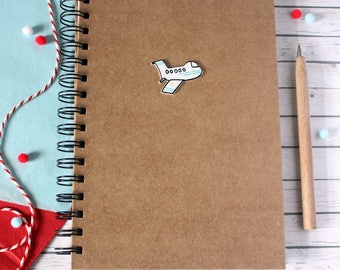 A5 Travel Notebook: Lined and Spiral Bound Holiday or Vacation Journal, with Handmade Aeroplane Embellishment