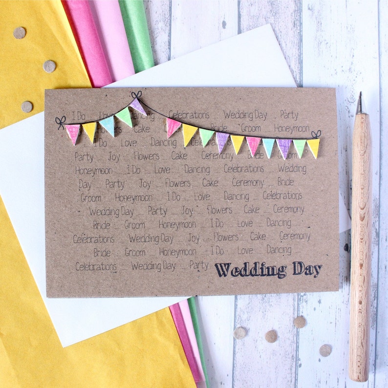 Personalised Wedding Day Congratulations Card, with Handmade Bright Bunting Embellishments image 2