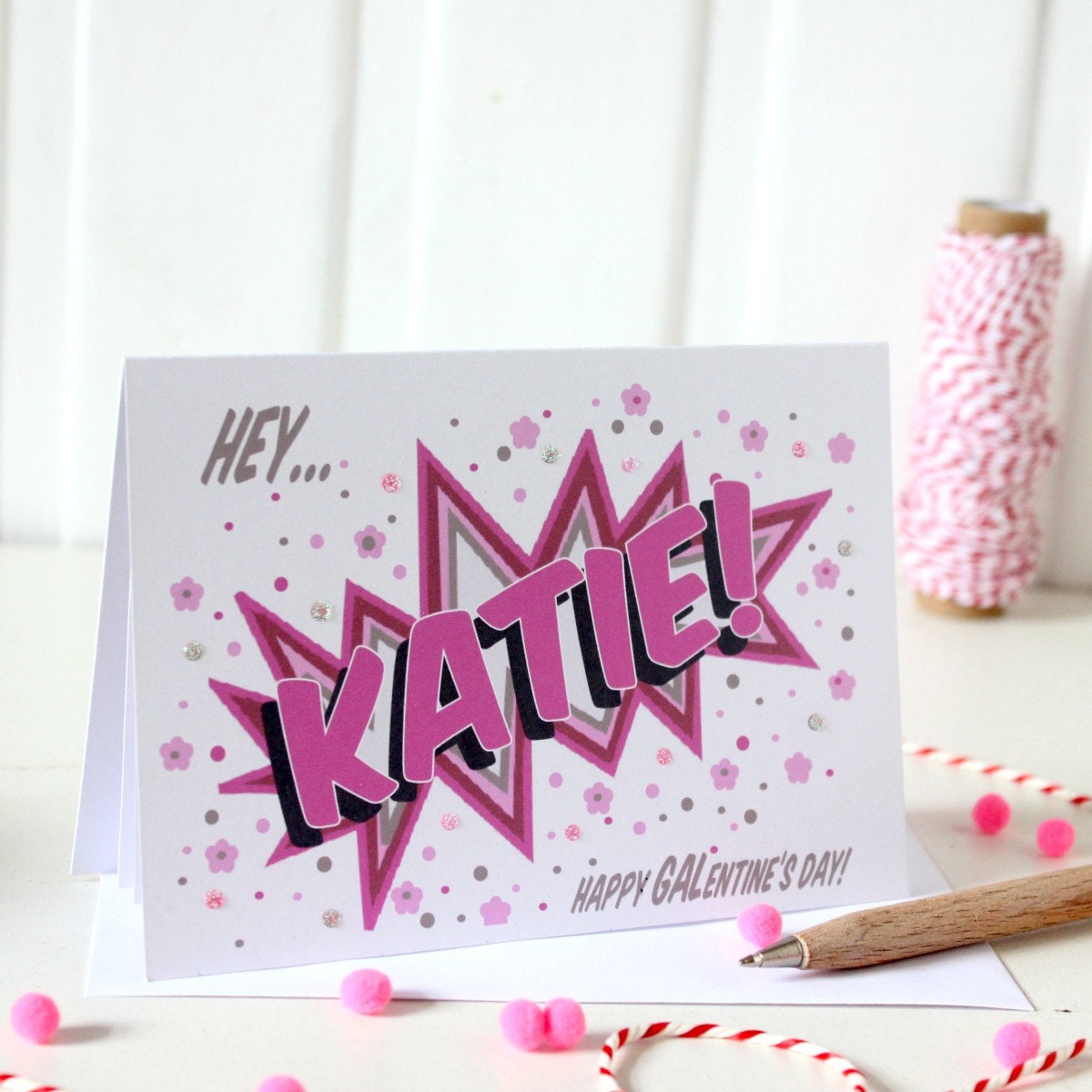 with Sparkly Glitter Details Personalised Pop Art Style Happy Palentine's Day Card