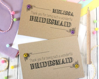 Traditional Personalised Thank You For Being My Bridesmaid Card, with Handmade Rose Embellishments