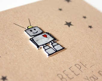 Father's Day Card, with Handmade Robot Embellishment - Beep Means I Love You in Robot!