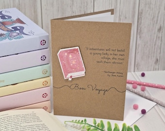 Bon Voyage Bookish Greetings Card | Holographic Jane Austen Northanger Abbey Literary Quote Goodbye Card