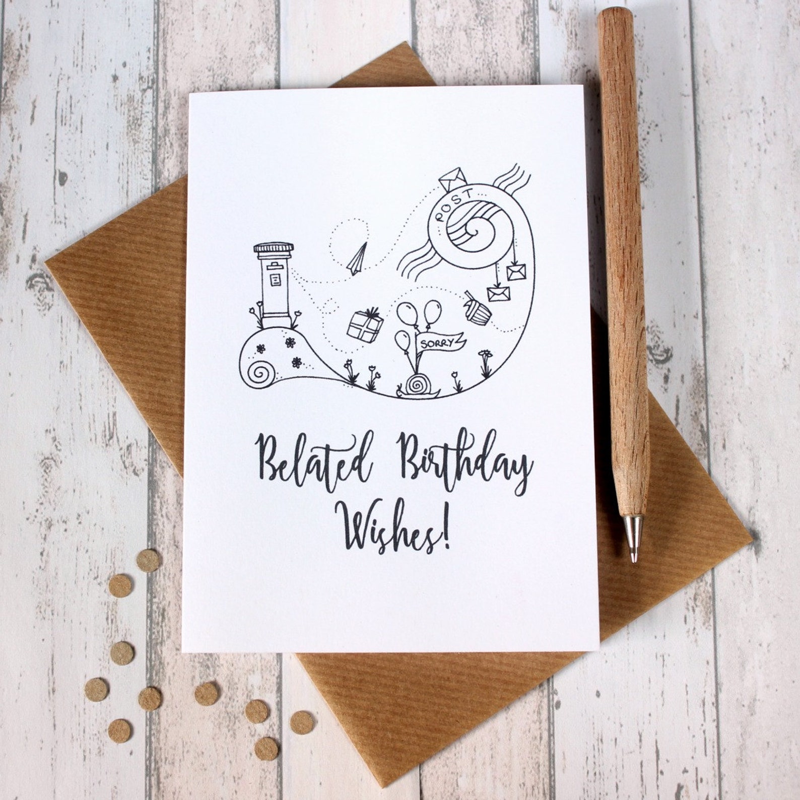 Happy Belated Birthday Card Black and White With | Etsy