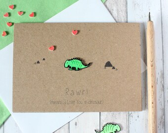 Cute Father's Day Card, with Handmade Dinosaur Embellishment - Rawr Means I Love You in Dinosaur!