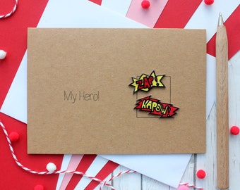 Personalised Super Hero Thank You Card with Handmade 'Zap!' and 'Kapow!' Embellishments