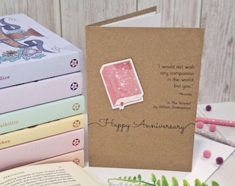 Happy Anniversary Bookish Greetings Card | Holographic William Shakespeare The Tempest Literary Quote Card