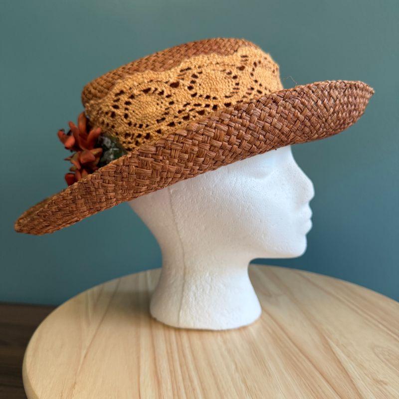Vintage 1990s Womens Woven Straw Hat W/ Crochet Band & Faux  display picture 3
