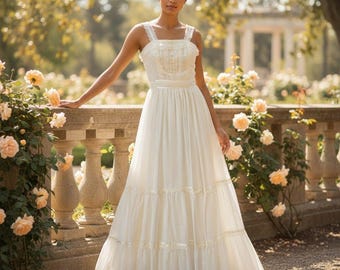 Vtg Candi Jone Maxi Dress Size S Gunne Sax Styled Prairie Lined Tiered Skirt 70's