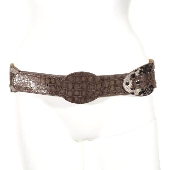 Chicos Brown Croc Embossed Leather Belt With Snake Print  display picture 3
