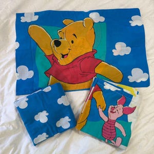 90's Winnie the Pooh Disney Friendship Twin Bedding Set Fitted Flat Pillow Case