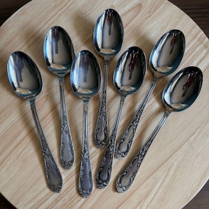 7 Vintage Amefa Holland AFS1 Stainless Flatware Serving Spoon 8 in Satin