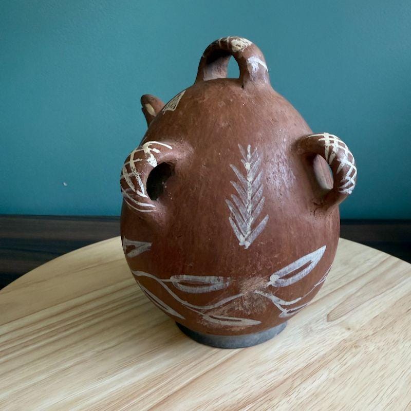 Vintage Peruvian Quinua Vessel Pitcher Zoomorphic Rustic Jug Red