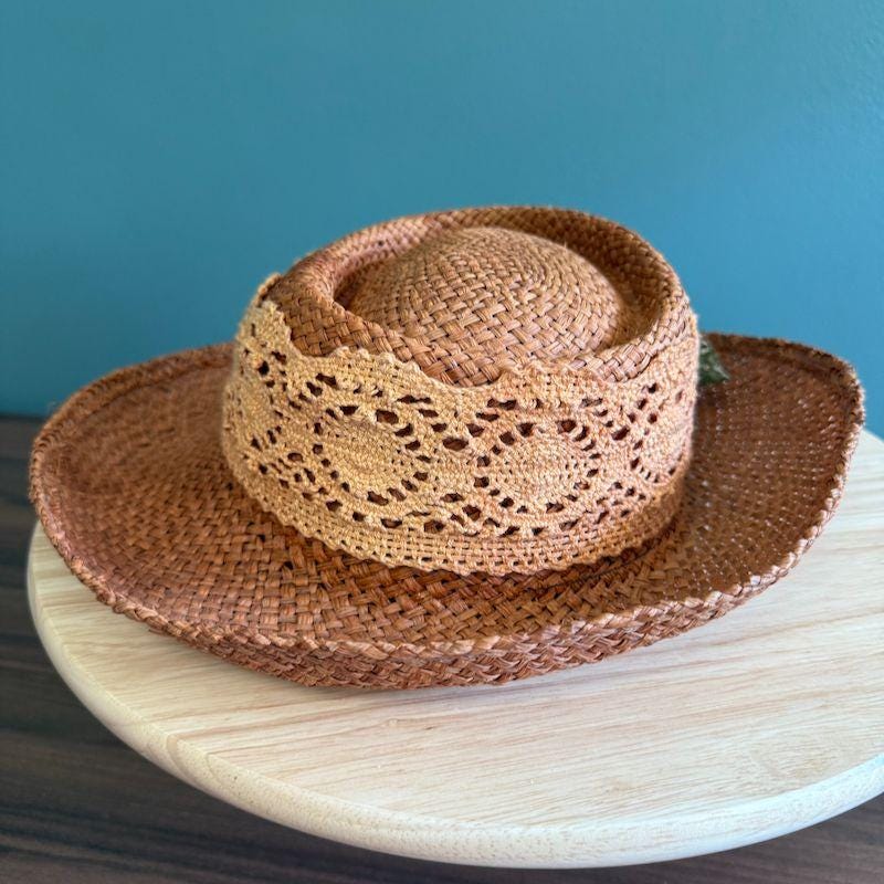 Vintage 1990s Womens Woven Straw Hat W/ Crochet Band & Faux  display picture 3