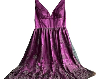 Vestido Adrianna Papell Boutique, talla 6, para mujer, formal, morado, con malla superpuesta y cuentas