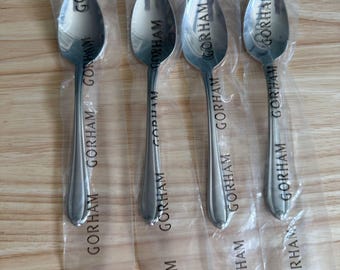 Vtg 4 Gorham Melon Bud Teaspoons Frosted Stainless Flatware Elegant 6 1/4&quot;
