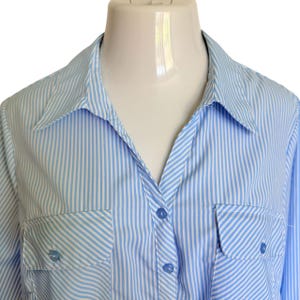 Vintage Studio Works Womens 2X Shirt Blue Stripe Button Up Roll Tab Long Sleeve