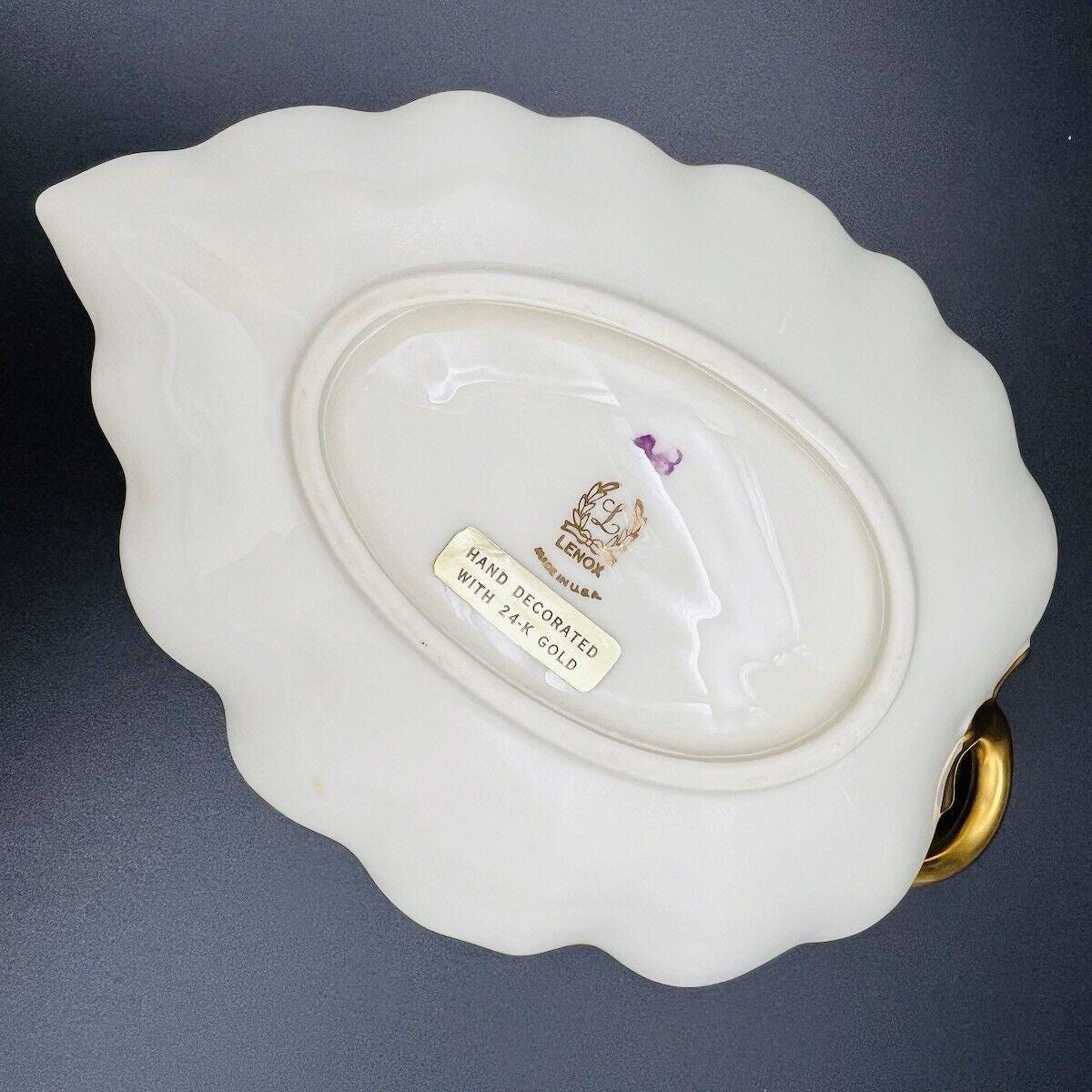 Vintage Lenox Leaf Dish Hand Painted 24K Gold Trimbone China