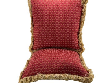 2 Designer Pillows Silk Feather Down Fringe Criss Cross Rusty Red Gold 20 x 20