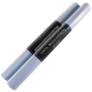 May include: Two rolls of light blue vinyl wallpaper. The rolls are wrapped and labeled with the text "VINYL WALLCOVERING LAURA ASHLEY HOME". The wallpaper has a subtle glittery texture.