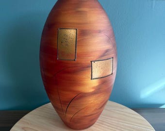 Vase vintage Vlasta Vorbornikova signé en verre tchèque irisé 33 cm orange abstrait