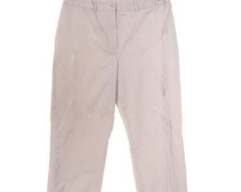 Larry Levine cropped damesbroek 8P lichtbruin kaki geborduurd stretchy